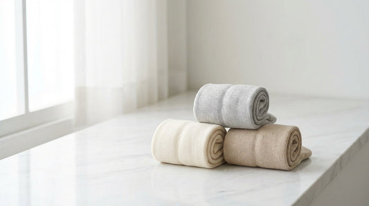 Soft seamless diabetic-style socks arranged on a clean white surface with gentle natural window light