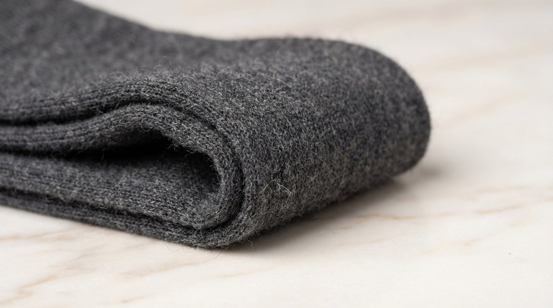 Close-up of luxury sock fabric texture showing fine-gauge knit detail and premium weave