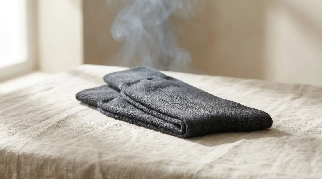 Premium breathable dress socks arranged on natural linen in soft morning light