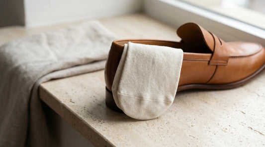 Premium low-cut no-show half socks beside a minimalist leather loafer