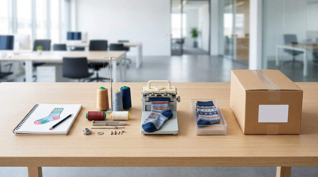 Custom sock manufacturing timeline showing production stages from design to delivery