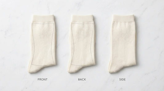 Sock design template flat-lay showing front back and side views with design zone markings