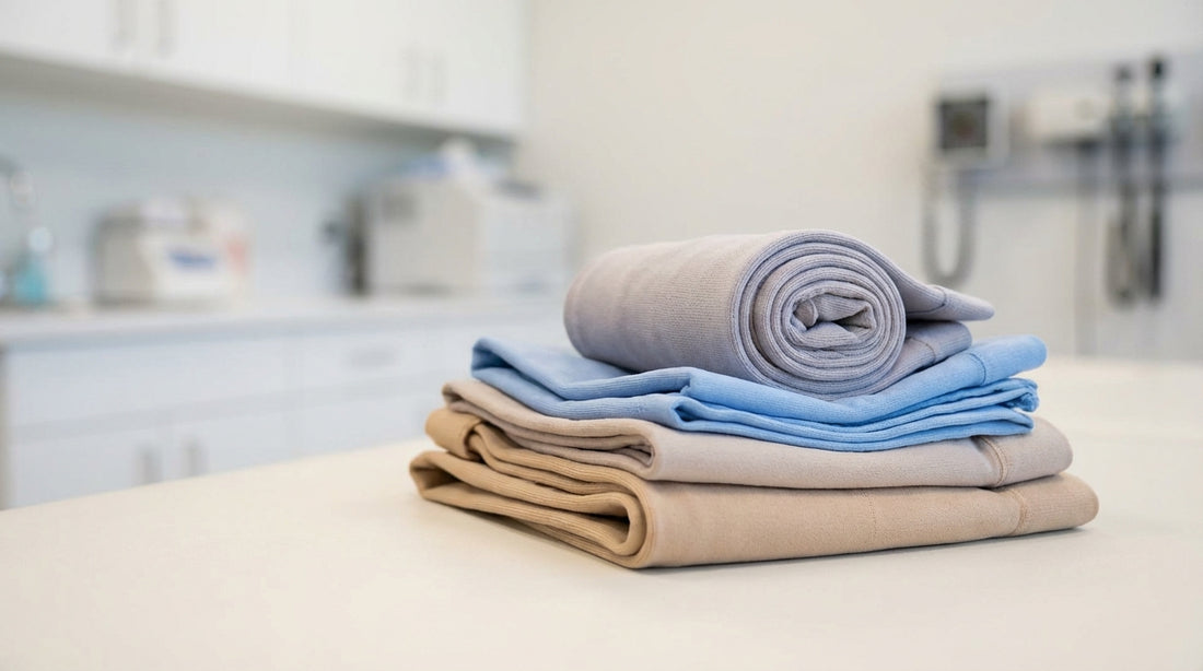 Medical compression garments for lymphedema management on a clean clinical surface