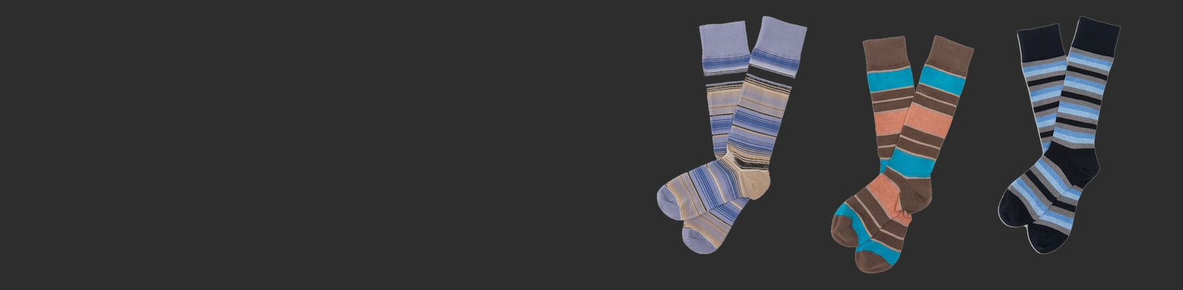 DeadSoxy designer socks — three patterned dress sock styles in stripes and colorwork