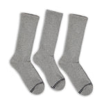 3 pairs of premium DeadSoxy casual crew socks with  grey base color and 2 charcoal accent stripes across toes.