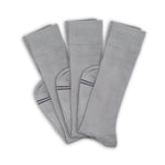 3 grey socks folded at ankle and layered on top of one another