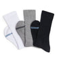 one pair of grey casual crew socks with two accents on the toe shown on foot.