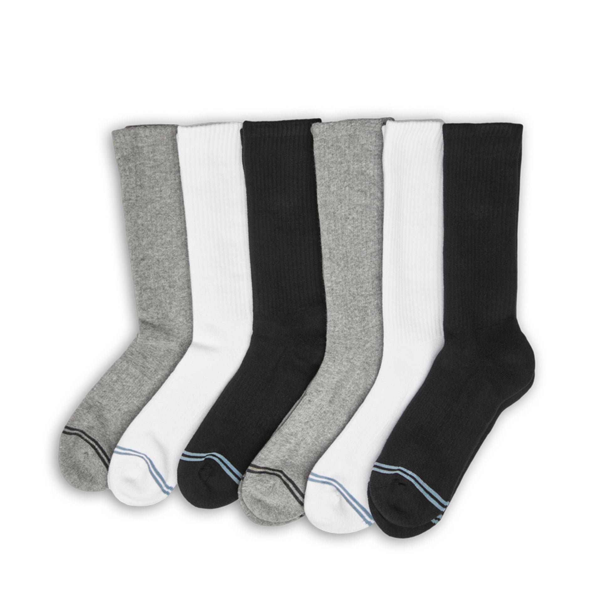 6 pairs of premium DeadSoxy casual crew socks with 2 accent stripes across toes.