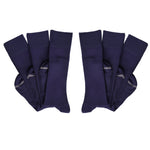 6 pairs of perfect navy boardroom socks folded at heel layered overtop one another