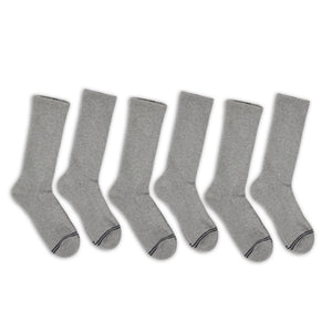 6 pairs of premium DeadSoxy casual crew socks with light grey color and 2 charcoal accent stripes across toes.