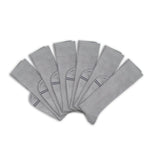 3 grey socks folded at ankle and layered on top of one another