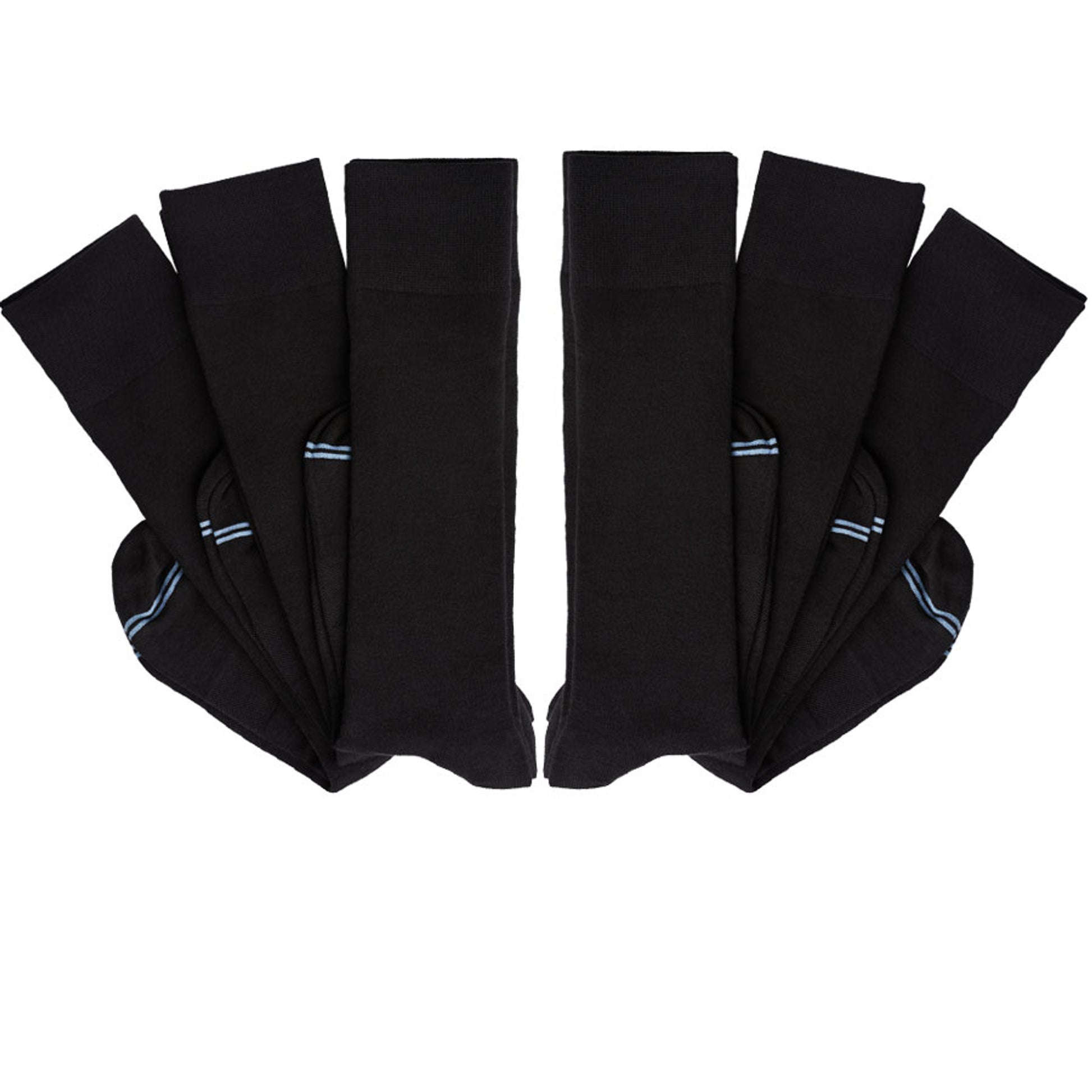 6 pairs of black socks folded at ankle and layered on top of one another