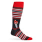 Red and Black dress sock with 8-bit Hershel on the ankle.