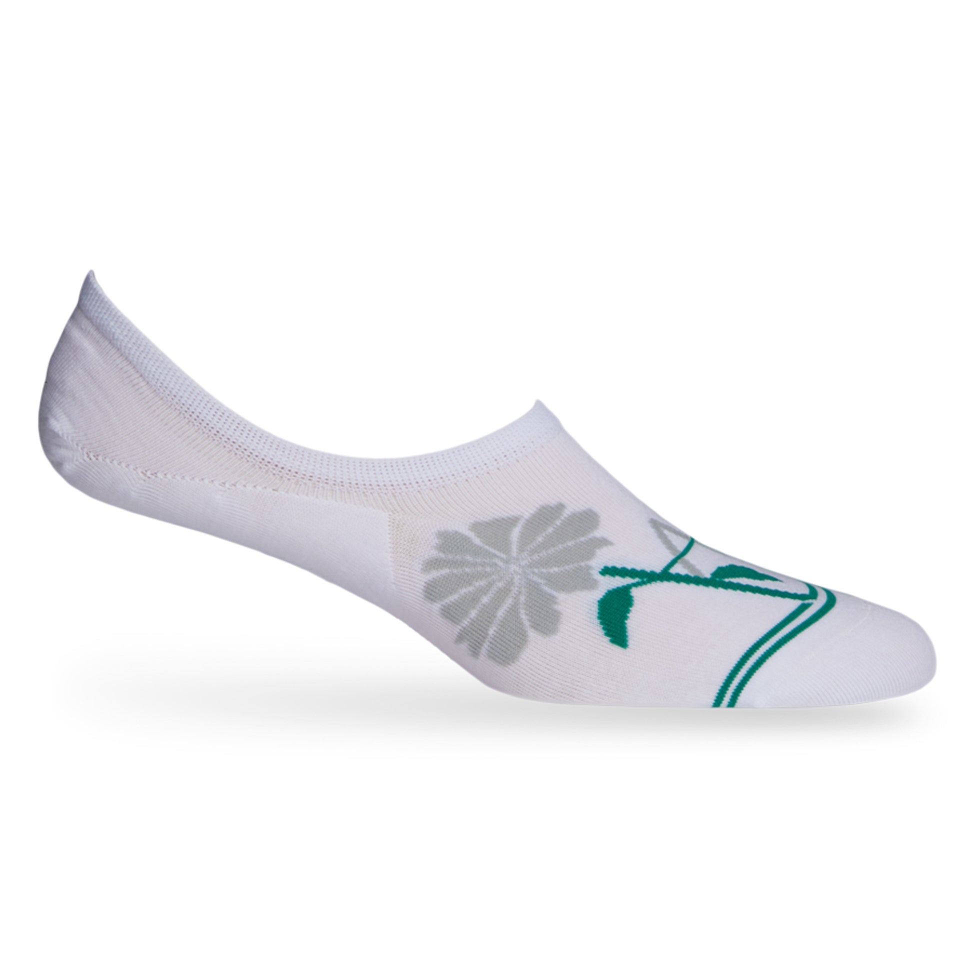 The Weitz Effect white flower no show collab socks product shot on mannequin