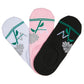 The Weitz Effect 3-pack bundle of no show socks with white, pink and black socks laid out flat.