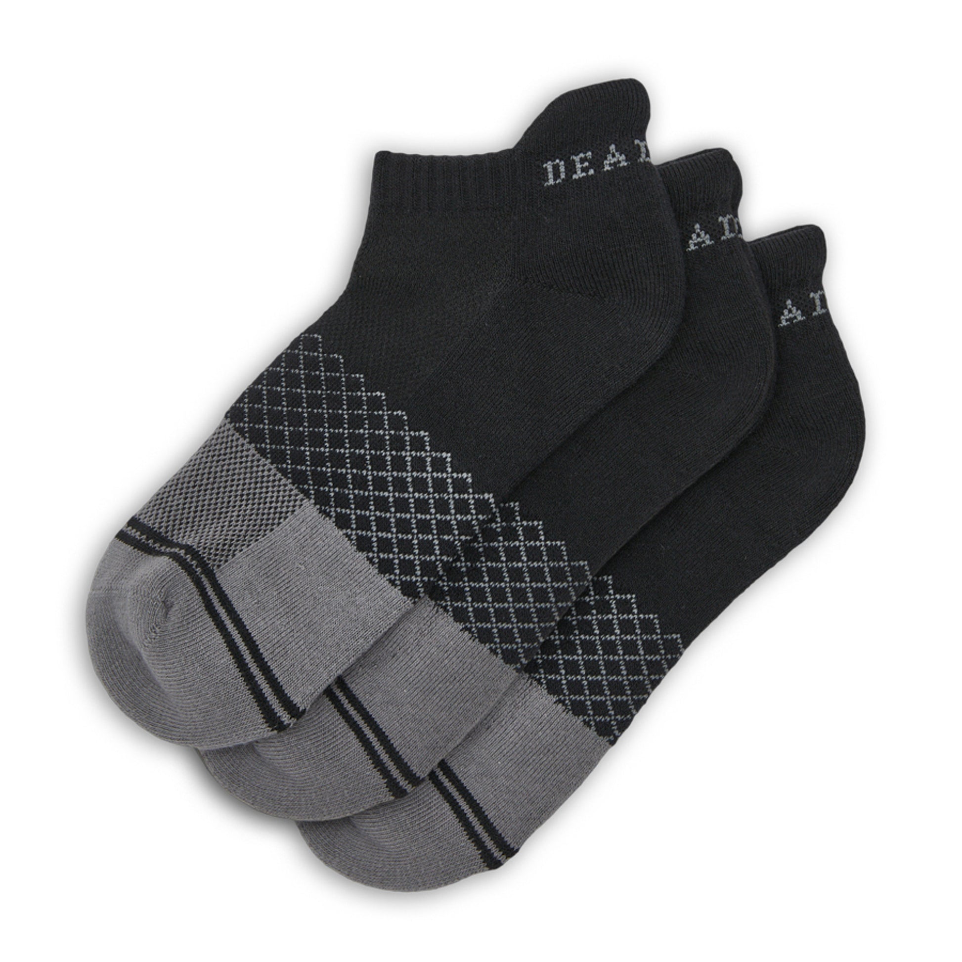 DeadSoxy Black Ankle Socks 3-Pack with plush cushioning and exclusive non-slip technology for enduring comfort.