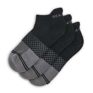 DeadSoxy Black Ankle Socks 3-Pack with plush cushioning and exclusive non-slip technology for enduring comfort.