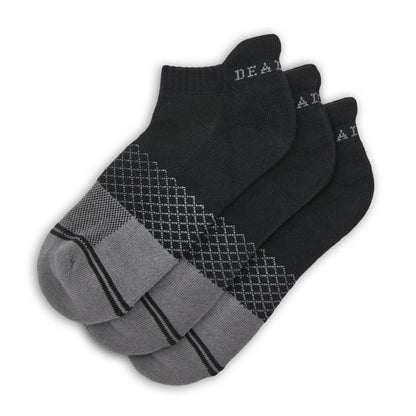 DeadSoxy Black Ankle Socks 3-Pack with plush cushioning and exclusive non-slip technology for enduring comfort.