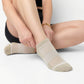 Earth tone ankle socks on woman with mesh foot for airflow