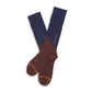 Navy Blue and Brown dress socks with tan accents and numbers laid out flat.