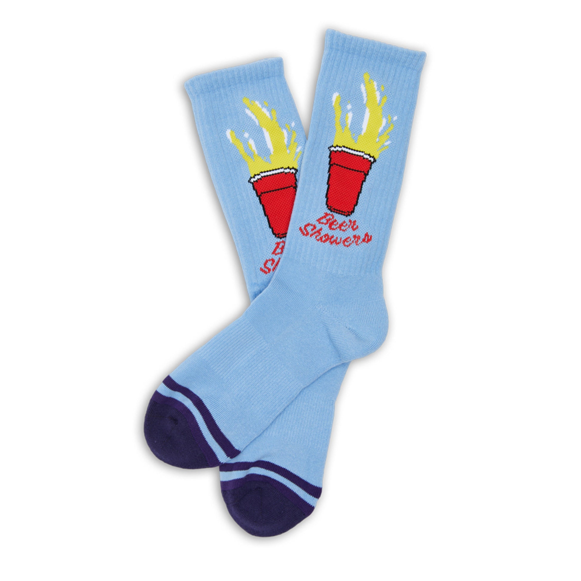 Powder stripe socks with Eli on the ankle