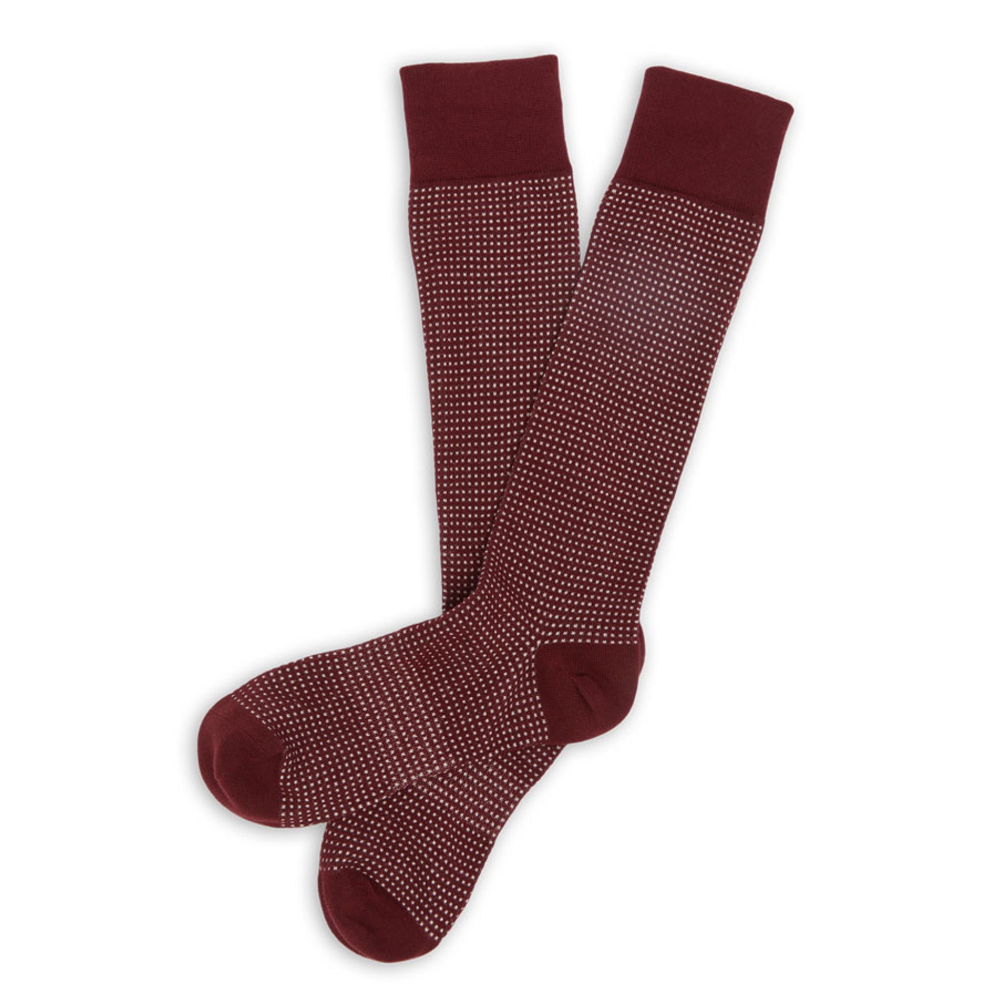 Maroon and white birdseye dress socks lay flat image