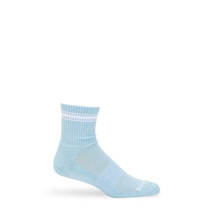 Blue & white quarter crew sock upright on white background