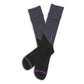 Black and Charcoal dress socks with electric grape accents and numbers laid out flat.