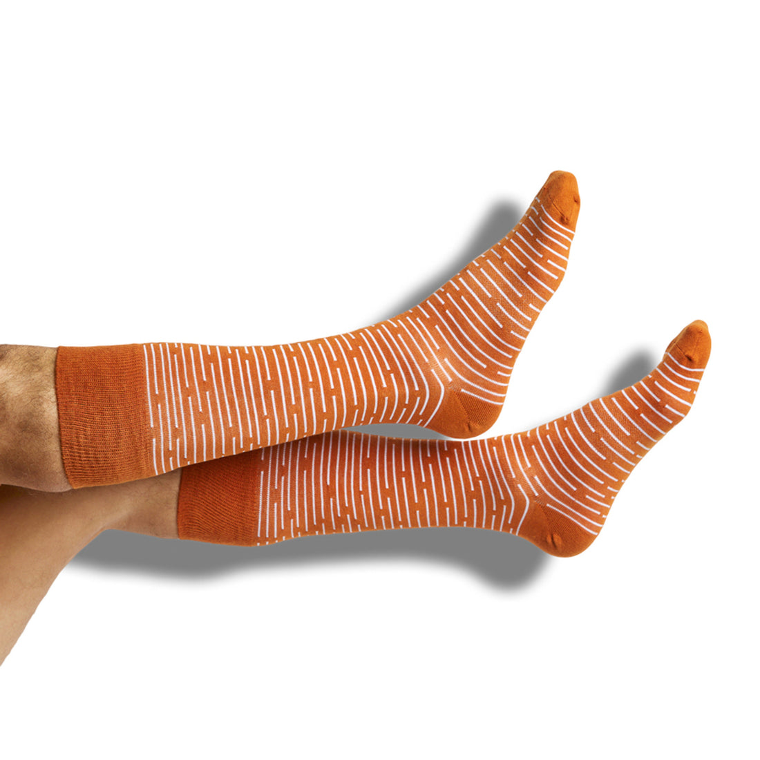 white and burnt orange birdseye dress socks