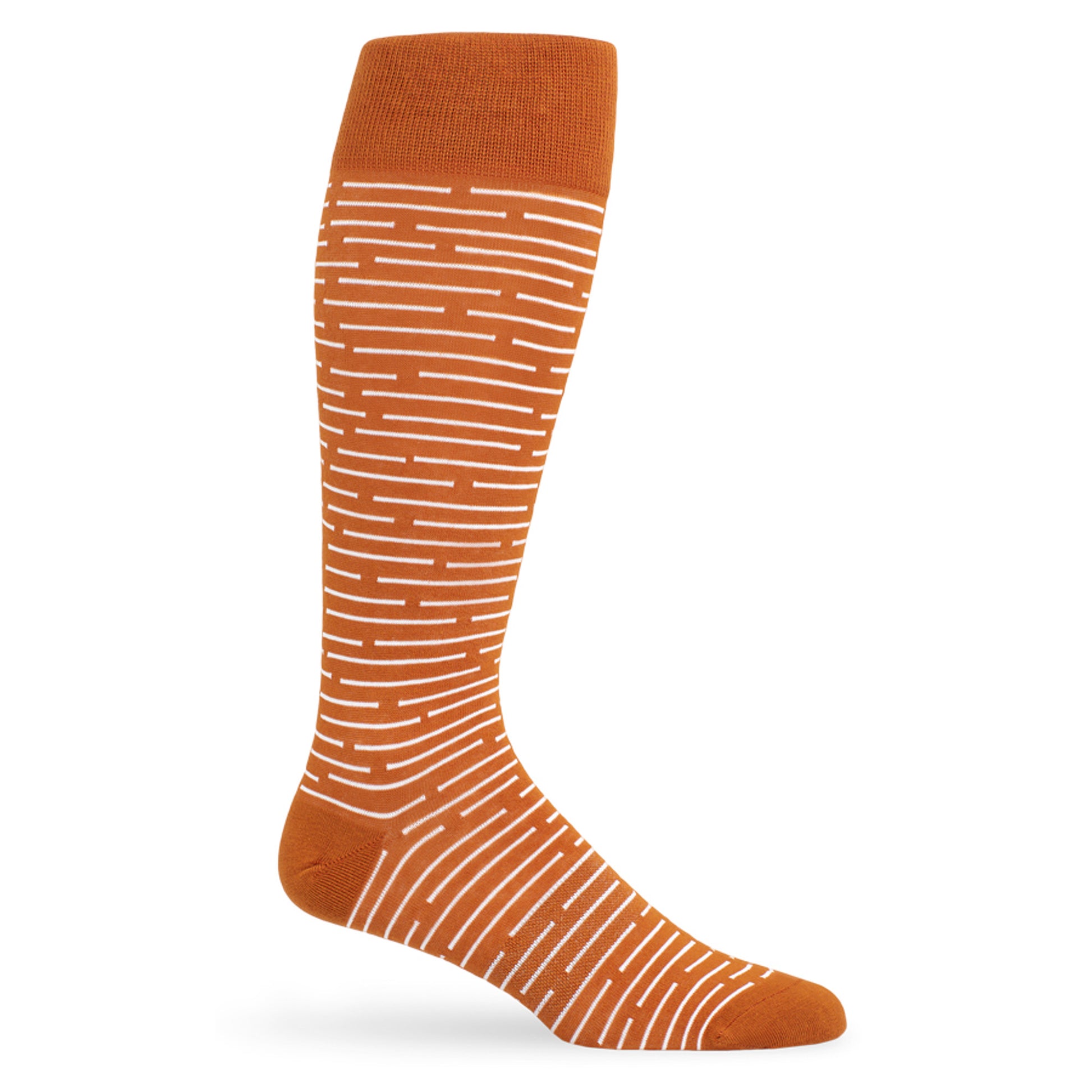 burnt orange dress socks with white broken stripes