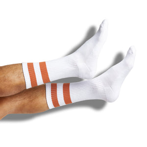 white and burnt orange retro stripe casual socks