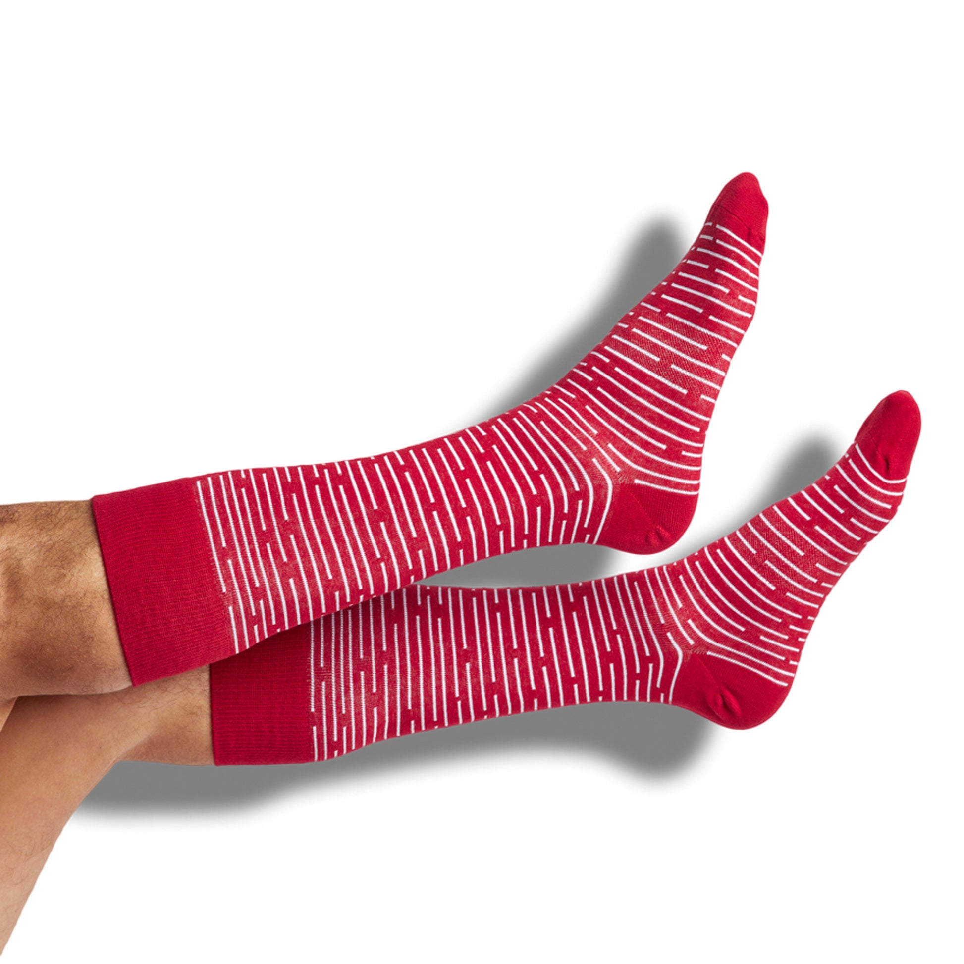 cardinal dress socks with white broken stripe design