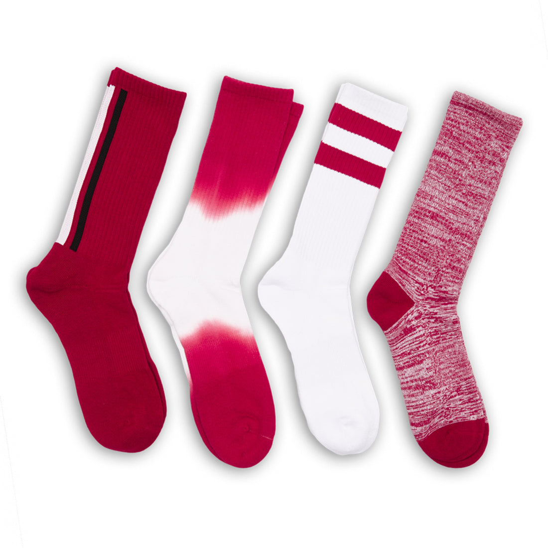 cardinal and white dip dyed casual socks
