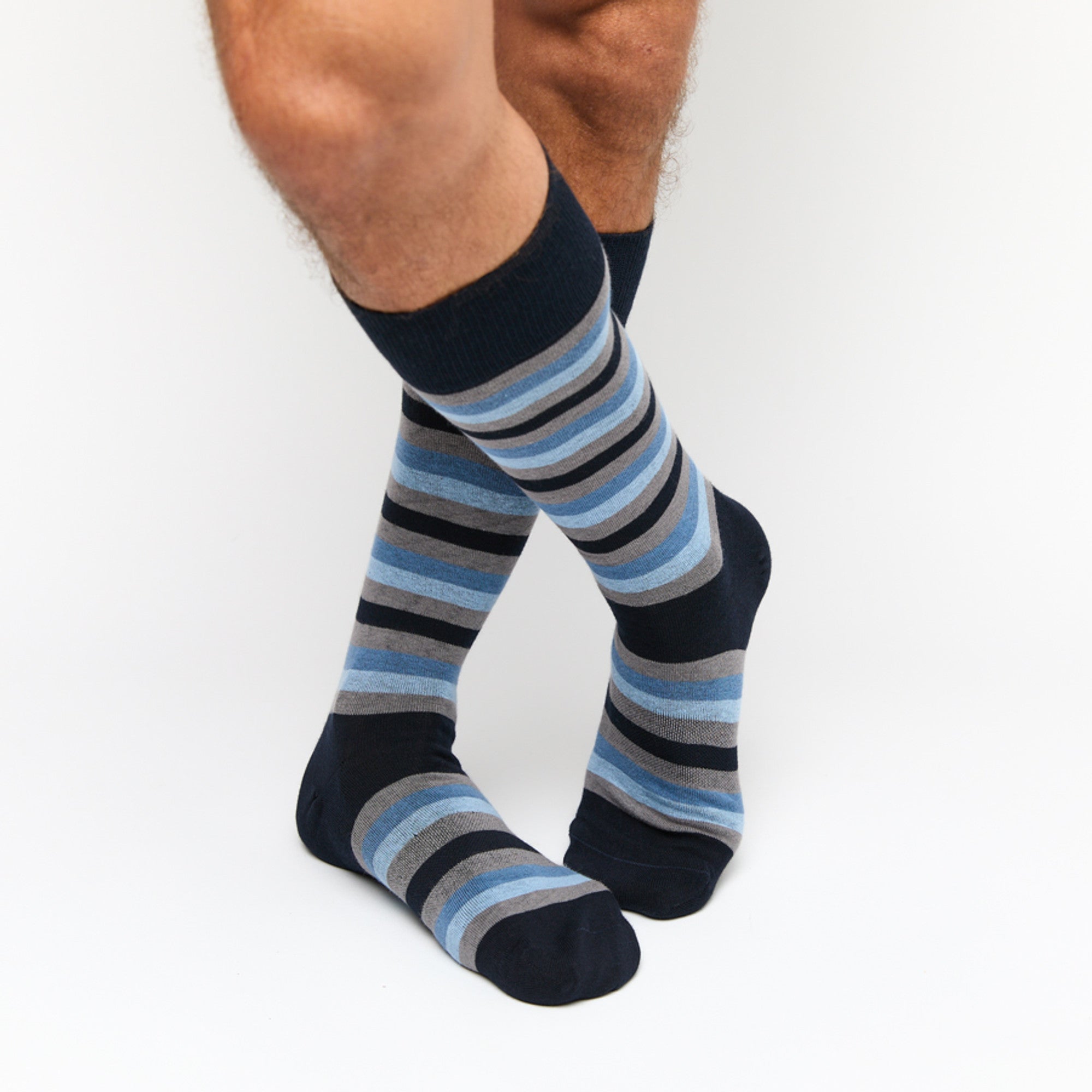 Premium Blue Grey Stripe Dress Socks