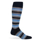 Stripe dress socks with shades of blue and grey on mannequin