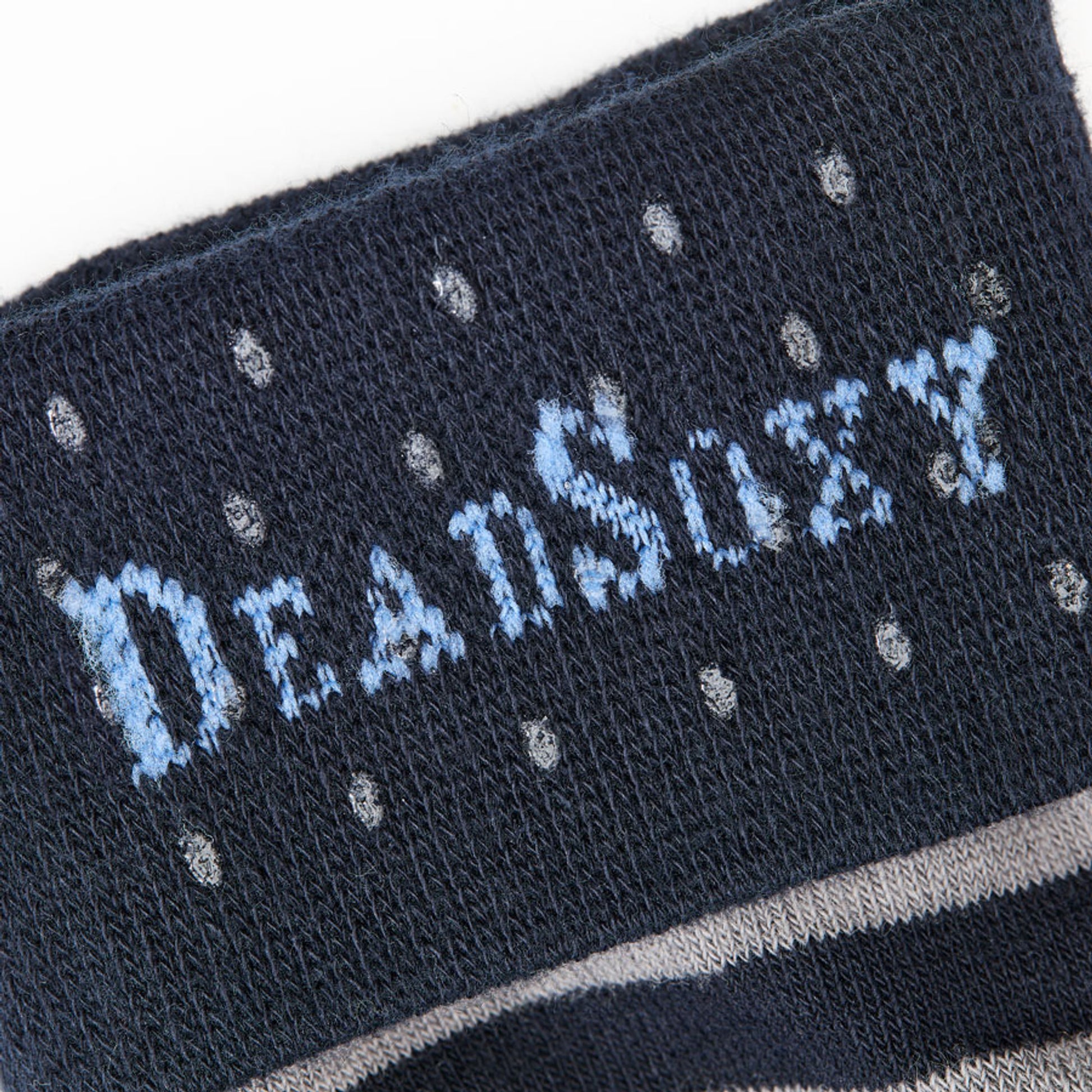 DeadSoxy's TrueStay‚Ñ¢ grip shown in the welt of the dress socks that stay in place.
