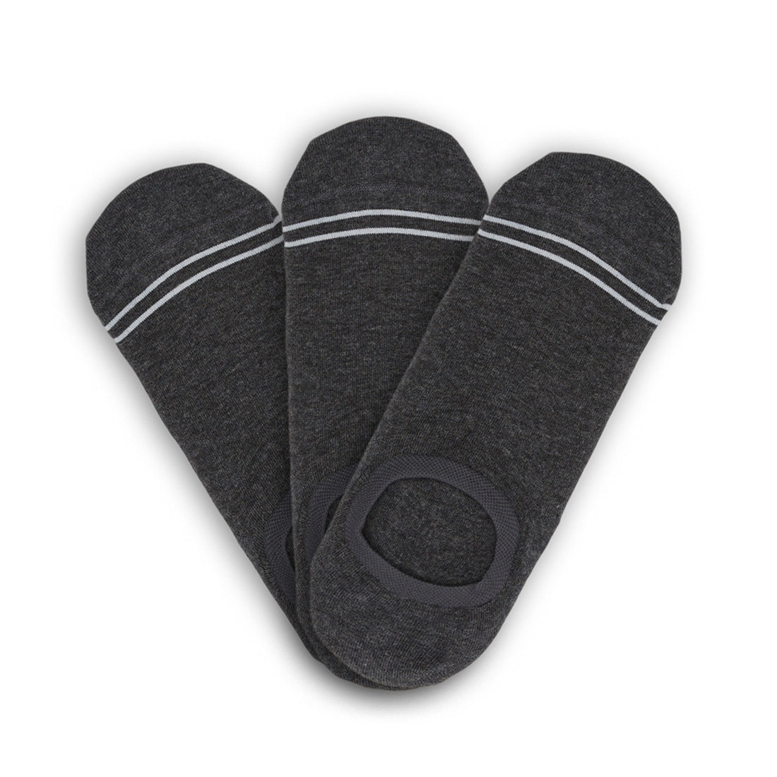 3-Pack of Charcoal No-Show Socks designed for an invisible fit and guaranteed heel support, perfect for pairing with casual sneakers.
