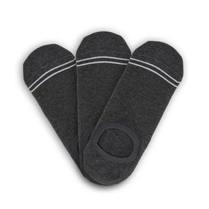 3-Pack of Charcoal No-Show Socks designed for an invisible fit and guaranteed heel support, perfect for pairing with casual sneakers.