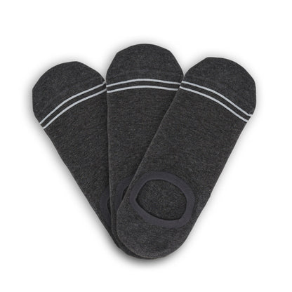 3-Pack of Charcoal No-Show Socks designed for an invisible fit and guaranteed heel support, perfect for pairing with casual sneakers.