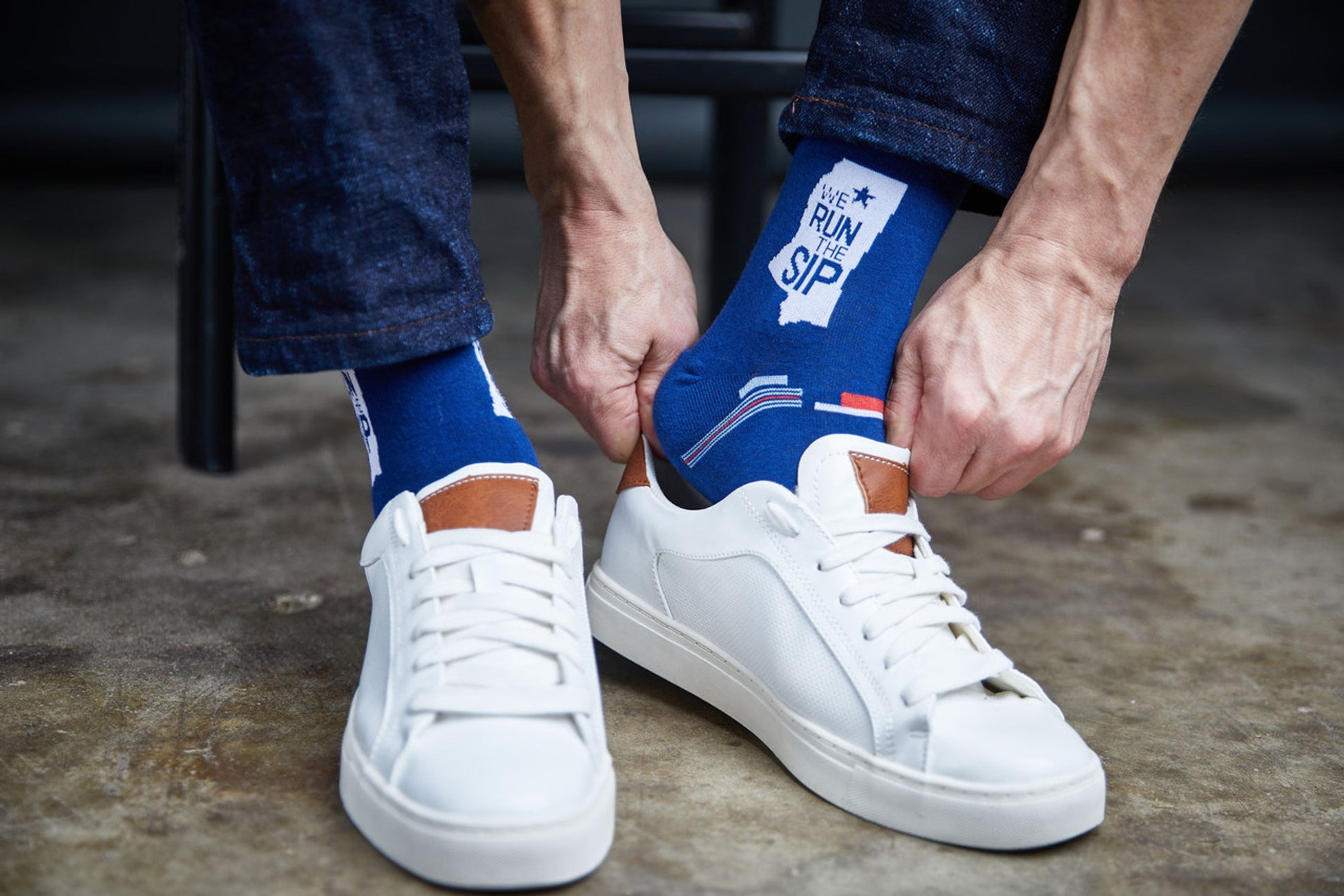 white casual crew ole miss socks with REBS going down the back of the leg