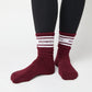 Maroon Casual Crew Socks with white retro stripes and ' Howdy ' text on the leg.