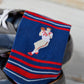 Powder blue shark socks laid out flat