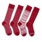 crimson dress socks with white broken stripe design
