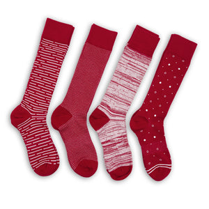 crimson dress socks with white broken stripe design