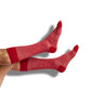 crimson and white dress socks with birdseye design