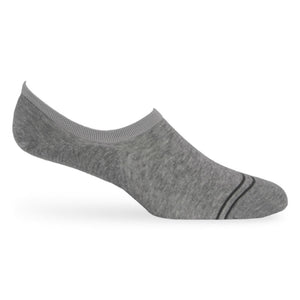 A solid grey cotton no show sock on a mannequin.