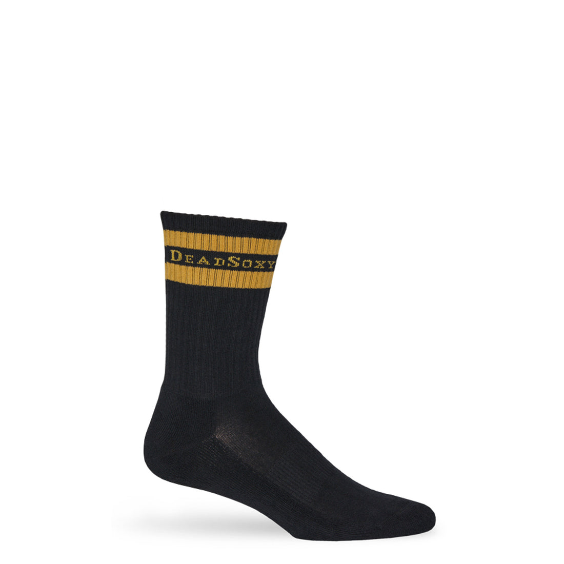 Black and Gold casual socks with retro stripe and DeadSoxy on the welt