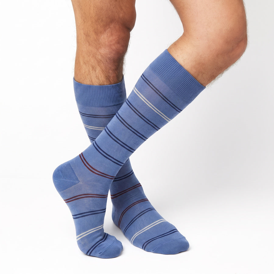 DeadSoxy Colton cotton dress socks worn on leg in an alternate crossed-leg view