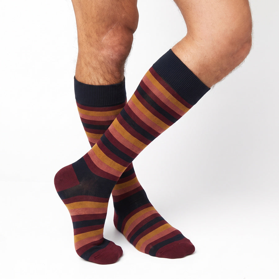 DeadSoxy Jasper cotton dress socks worn on leg in an alternate crossed-leg view
