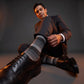 DeadSoxy Roman cotton dress socks styled with dress shoes in a studio setting